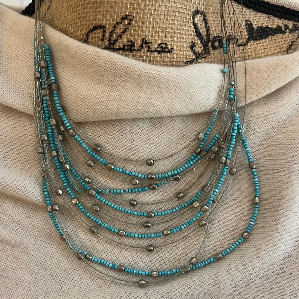 Sweet faux turquoise and silver multi-bead necklace